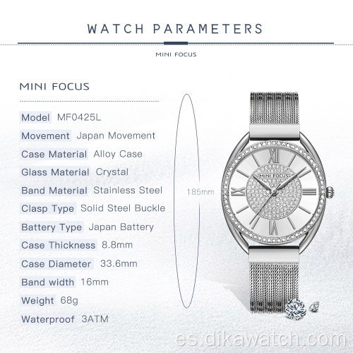 MINI FOCUS Trendy Crystal Watch para mujeres de negocios